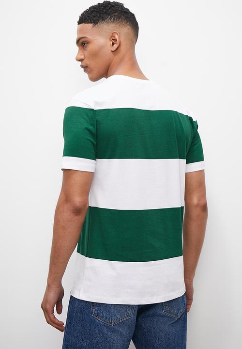 Superbalist - Wide stripe crew tee - white & forest green