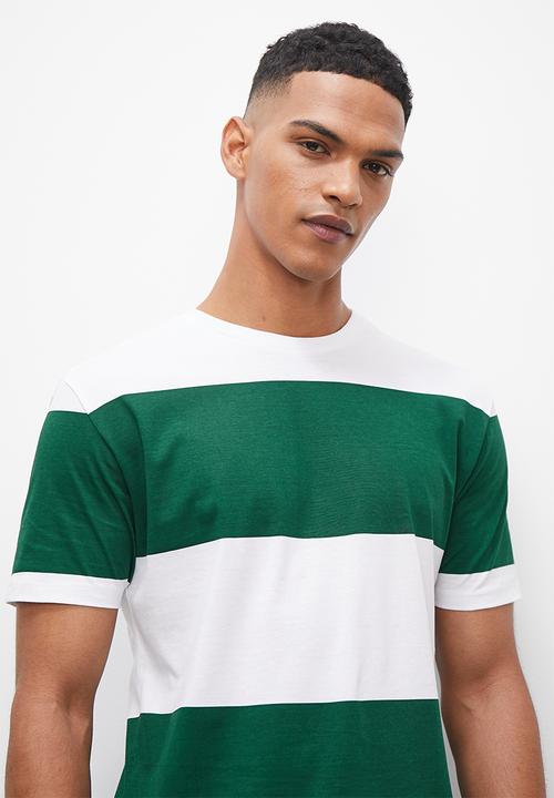 Superbalist - Wide stripe crew tee - white & forest green