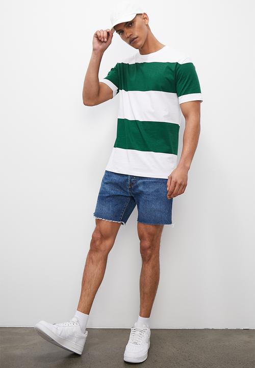 Superbalist - Wide stripe crew tee - white & forest green