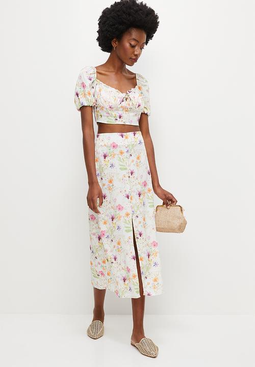 MILLA - Co-ord button detail midi skirt - spring floral