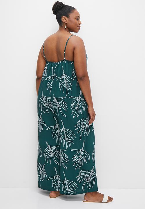 edit Plus - Boobtube wide leg jumpsuit - teal beaded palm
