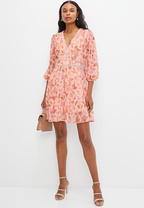 MILLA - Trim inset mini tea dress - pink butterfly