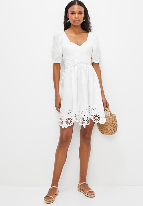 MILLA - Wrap front anglaise mini dress - ivory