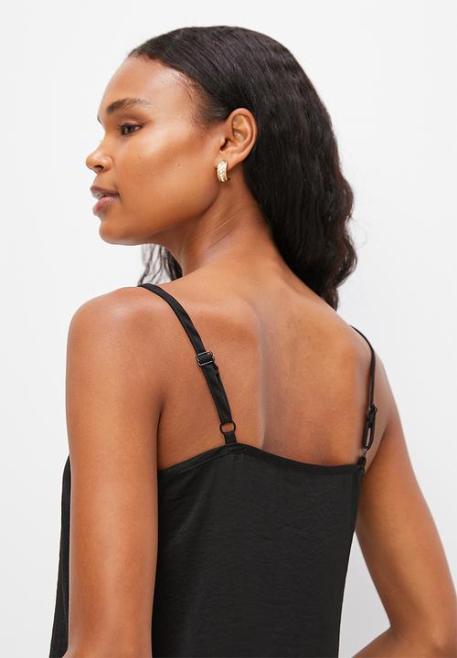 MILLA - Satin cami with lace trim - black