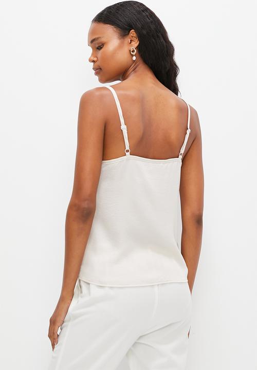 MILLA - Satin cami with lace trim - ecru