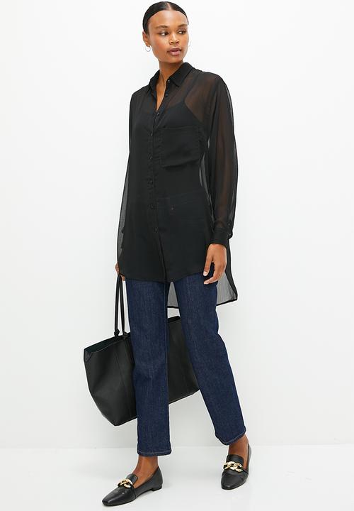 edit - Sheer crinkle shirt - black