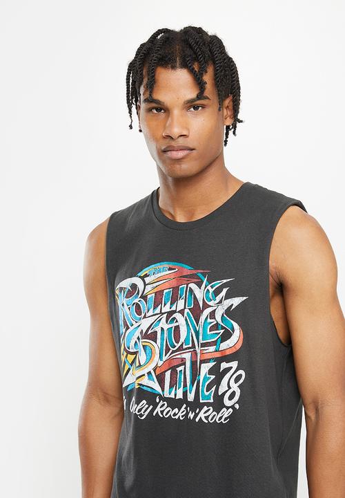 Cotton On - Tbar collab muscle - lcn bra washed black/rolling stones