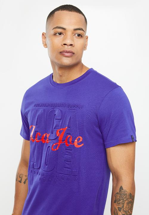 Aca Joe - Aca joe embossed & printed short sleeve crew tee - clemantis blue
