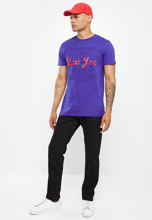 Aca Joe - Aca joe embossed & printed short sleeve crew tee - clemantis blue