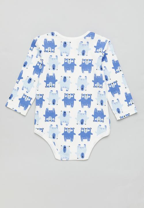 Pop Candy - Baby ls printed babygrow - white & blue 