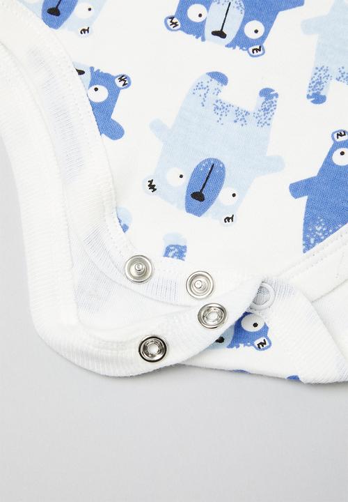 Pop Candy - Baby ls printed babygrow - white & blue 
