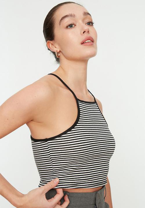 Trendyol - Striped super crop top - black