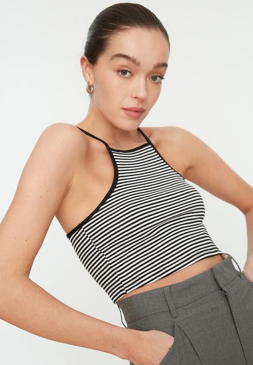 Trendyol - Striped super crop top - black