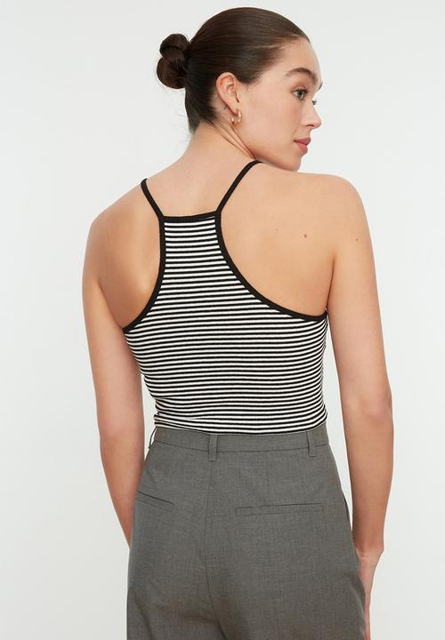 Trendyol - Striped super crop top - black