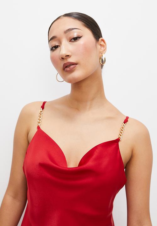 VELVET - Mini slip with chain - red