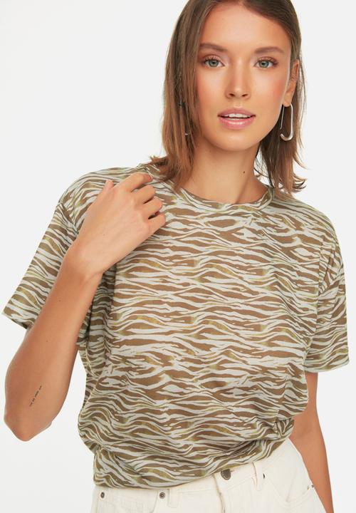 Trendyol - Striped printed t-shirt - khaki