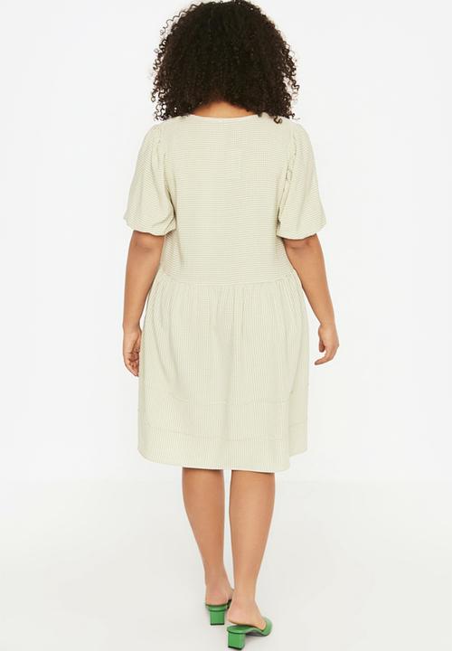 Trendyol - Plus square neck gingham dress - green