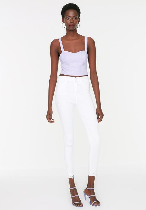 Trendyol - Ripped high waist skinny jeans - white