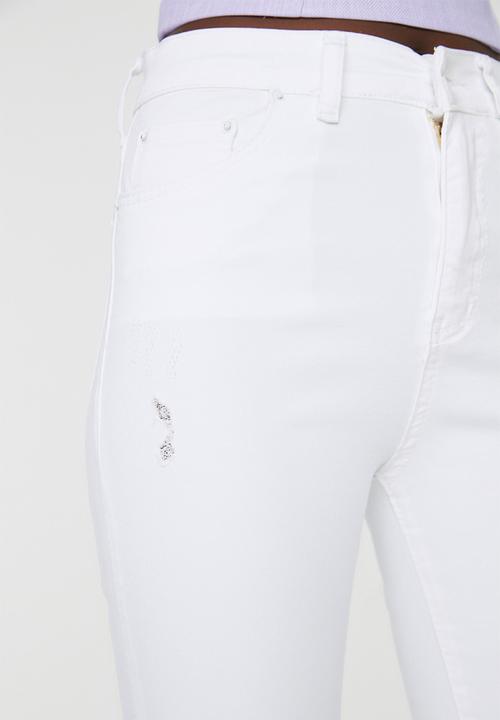 Trendyol - Ripped high waist skinny jeans - white