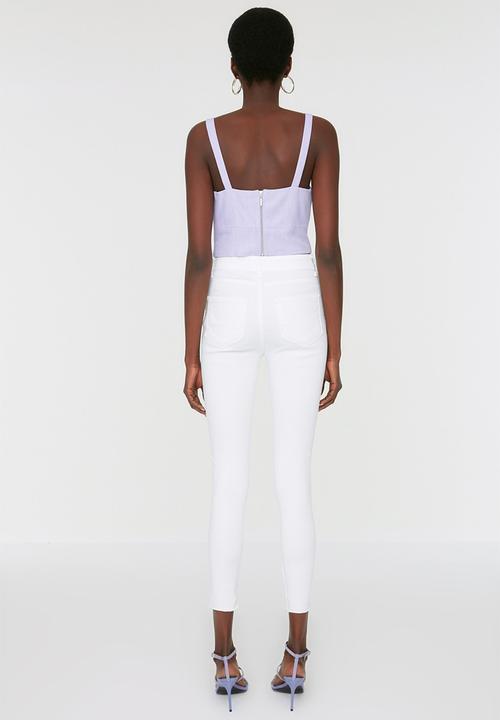 Trendyol - Ripped high waist skinny jeans - white