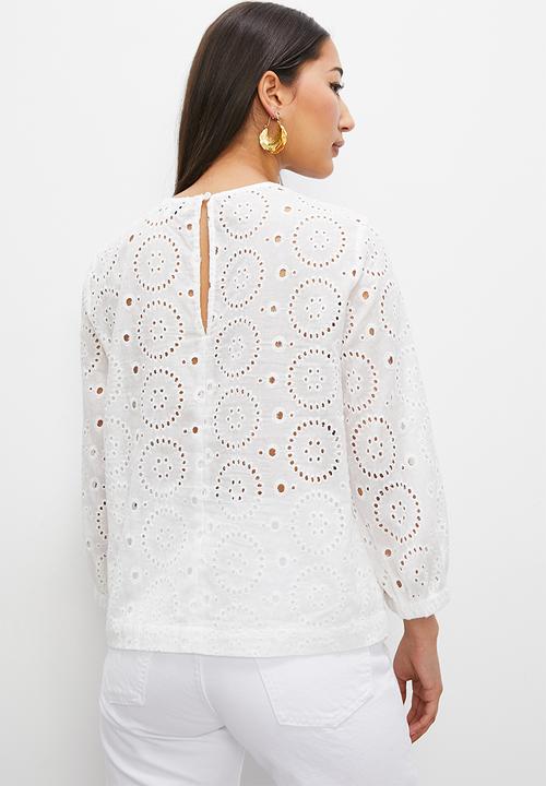 Superbalist - Round  neck openwork shell - white