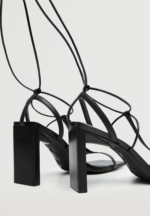 MANGO - Tina leather ankle tie heel - black