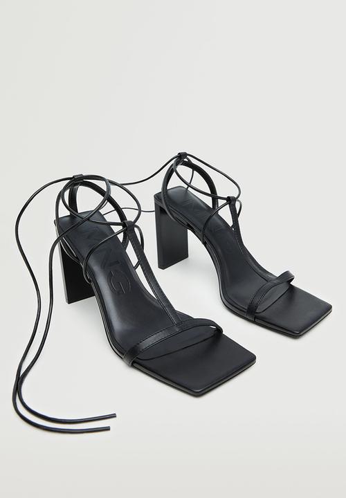 MANGO - Tina leather ankle tie heel - black