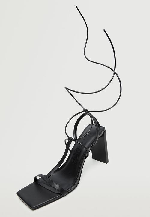 MANGO - Tina leather ankle tie heel - black