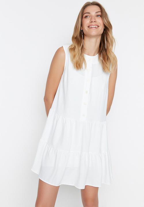 Trendyol - Buttoned sleeveless dress - ecru