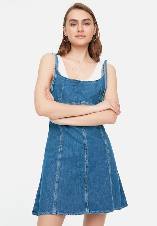 Trendyol - Tie shoulder denim dress - blue
