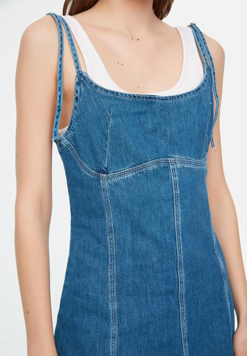 Trendyol - Tie shoulder denim dress - blue