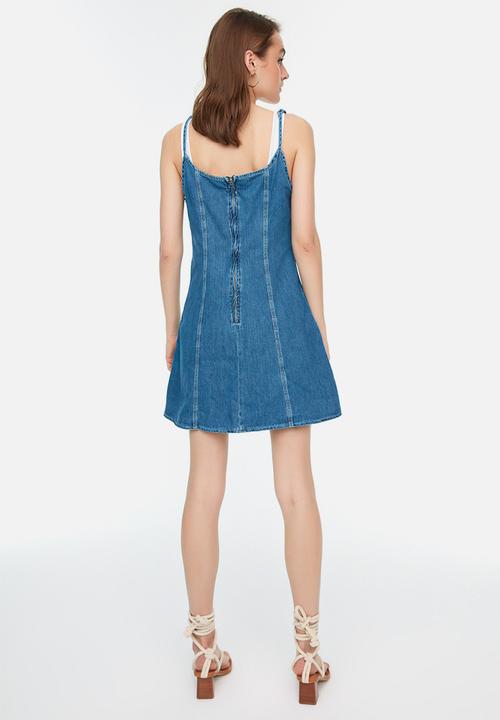 Trendyol - Tie shoulder denim dress - blue