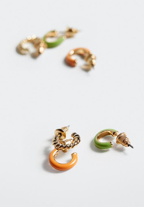 MANGO - Earrings green - gold