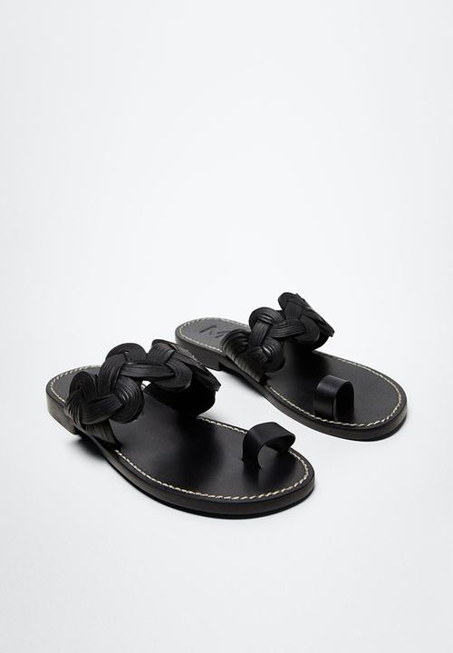 MANGO - Sea leather sandal - black