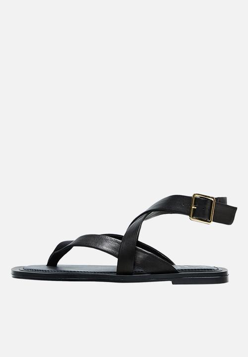 MANGO - Empty leather straps sandal - black
