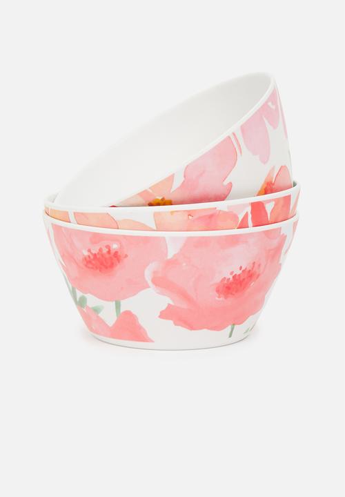 Excellent Houseware - Rose melamine bowl set of 3- pink