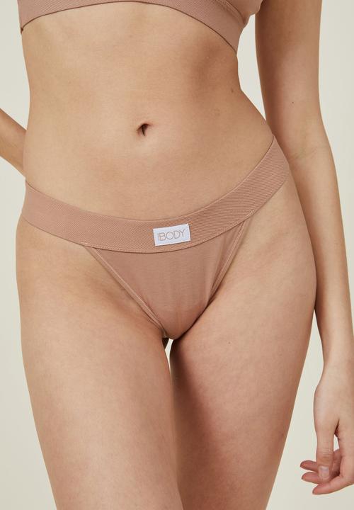 Cotton On - Organic cotton branded tanga g-string brief - maple sugar