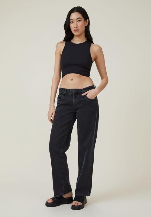 Cotton On - Curved crop tank - black
