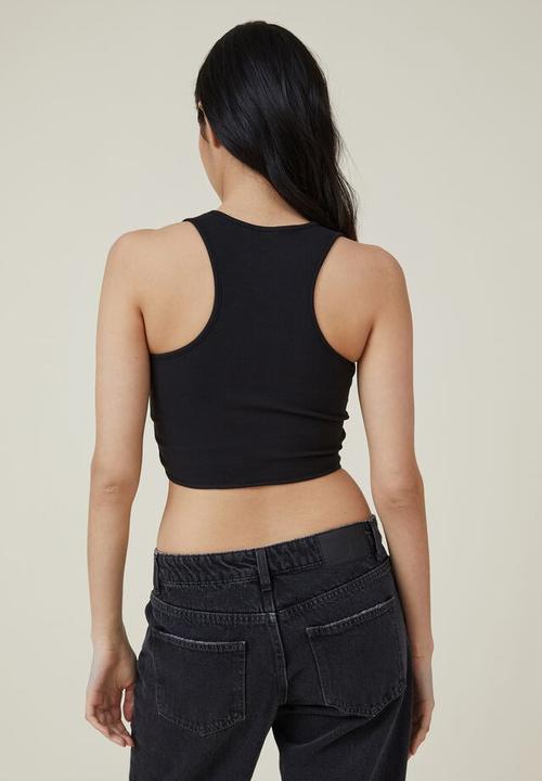 Cotton On - Curved crop tank - black
