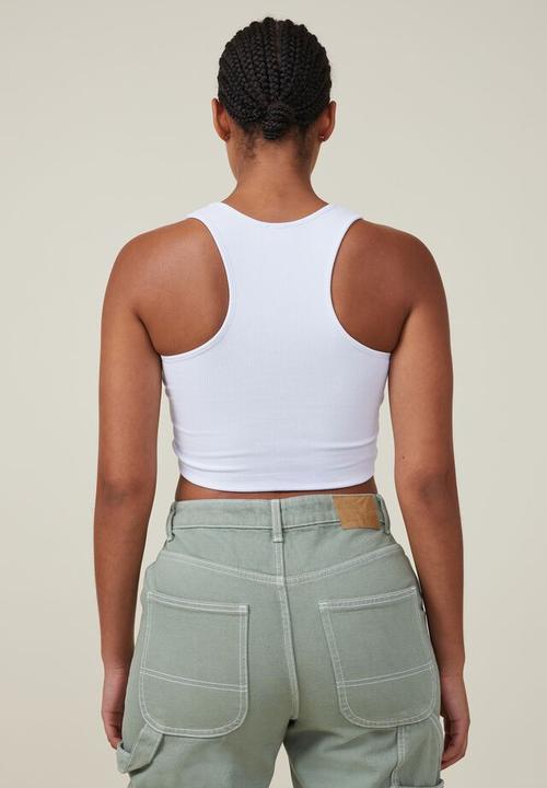 Cotton On - Curved crop tank - white