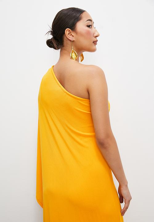 VELVET - Asym lightweight knit dress - marigold