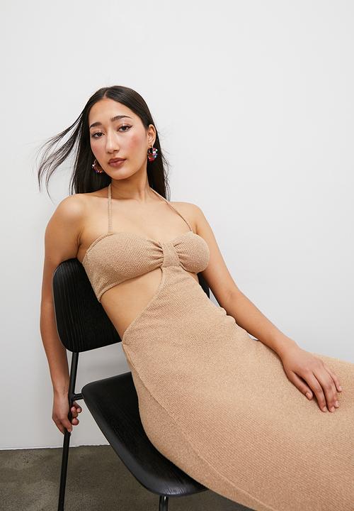 VELVET - Cut away halter open work dress - neutral
