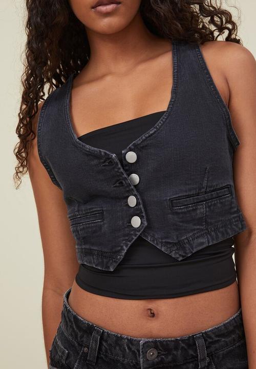 Cotton On - Denim vest - ink black w/contrast stitch
