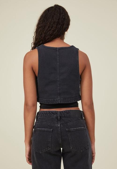 Cotton On - Denim vest - ink black w/contrast stitch
