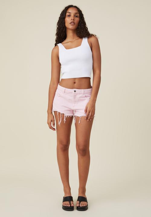 Cotton On - Low rise denim short - bubble pink rip