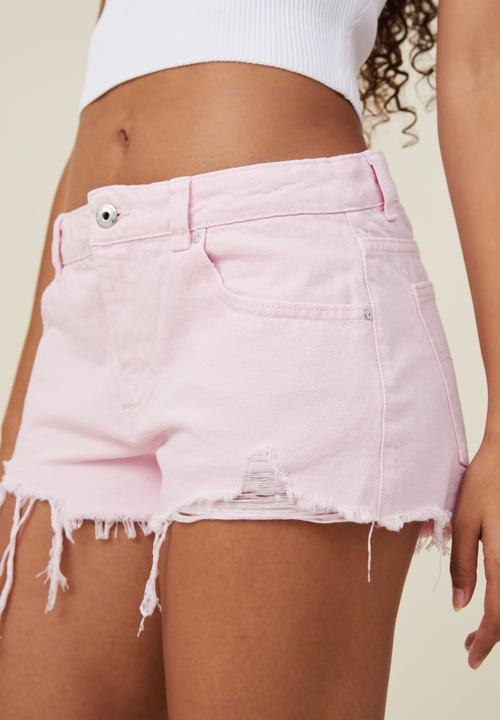 Cotton On - Low rise denim short - bubble pink rip