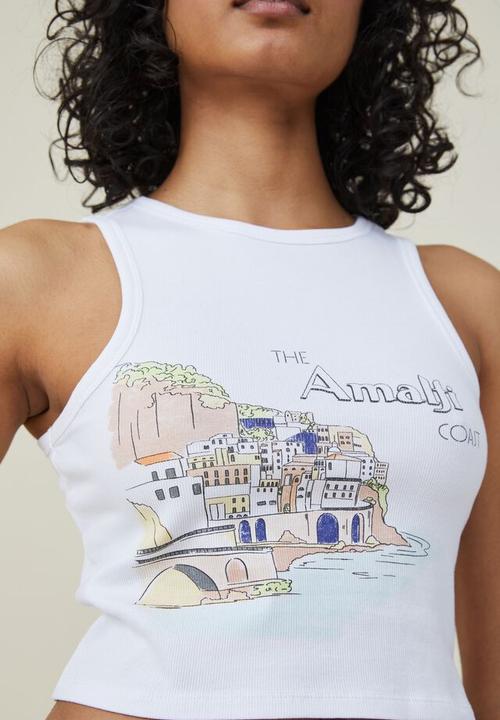Cotton On - Graphic rib racer tank - almalfi/white