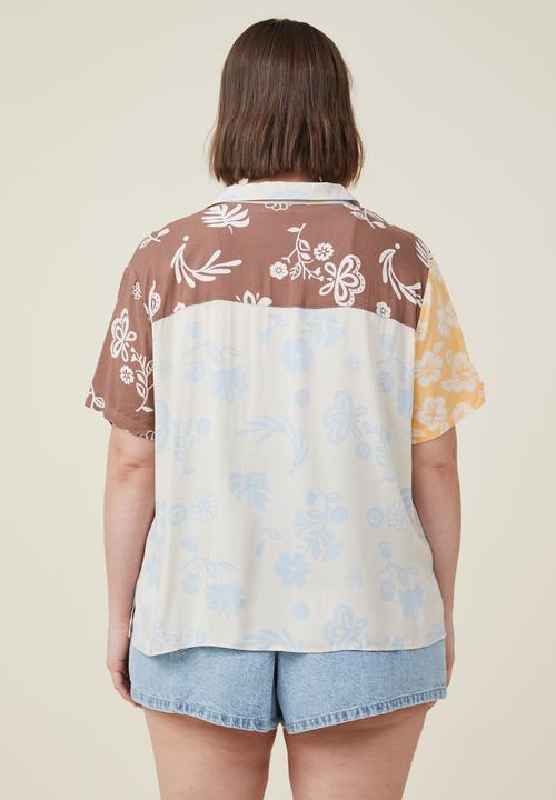 Cotton On - Curve patchwork resort shirt - splice orange patchwork