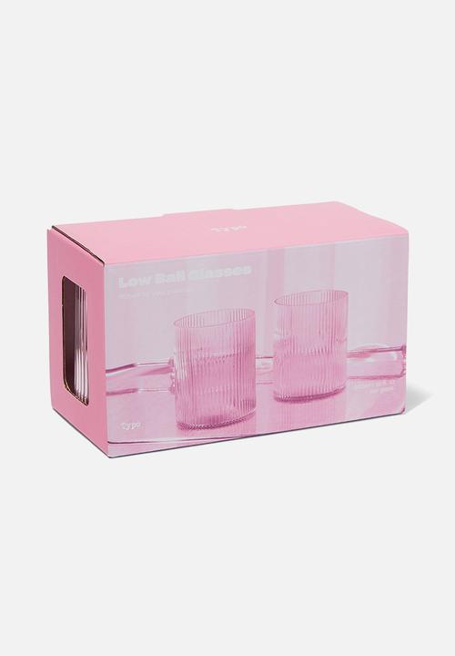 Typo - Set of 2 ribbed low ball drink glasses - rosa powder
