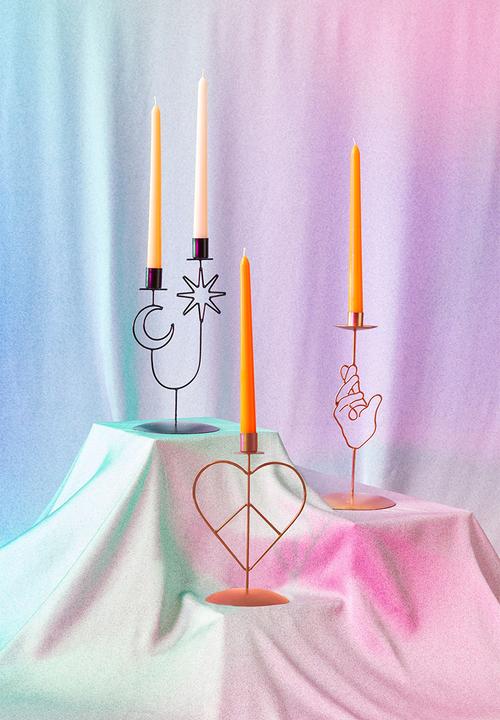 Typo - Metal shaped candle holder - black moon and star
